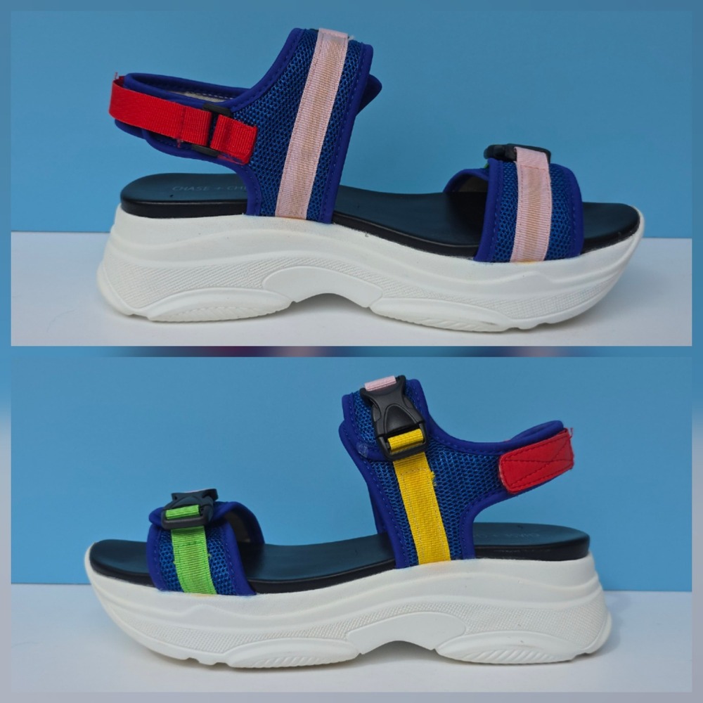 Chase‎ & Chloe Chunky Platform Sandals Size 8 Colorblock Cyber Punk Rainbow